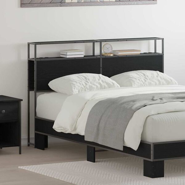 vidaXL T&aacute;rol&oacute; fejt&aacute;mla polcokkal t&aacute;rol&oacute;val Musta tammi 150 cm Faanyag