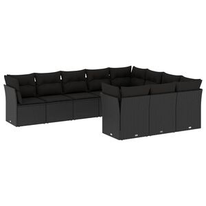 vidaXL 10 r&eacute;szes fekete polyrattan kerti &uuml;lőgarnit&uacute;ra p&aacute;rn&aacute;kkal