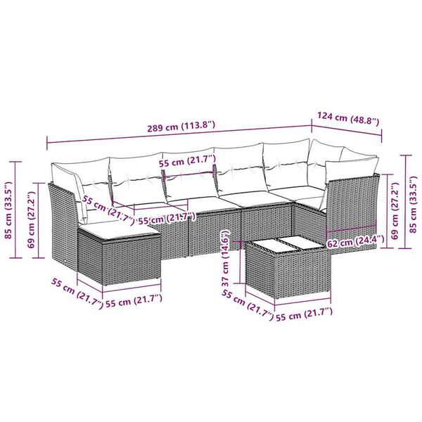 vidaXL 8 r&eacute;szes vil&aacute;gossz&uuml;rke polyrattan kerti &uuml;lőgarnit&uacute;ra p&aacute;rn&aacute;val