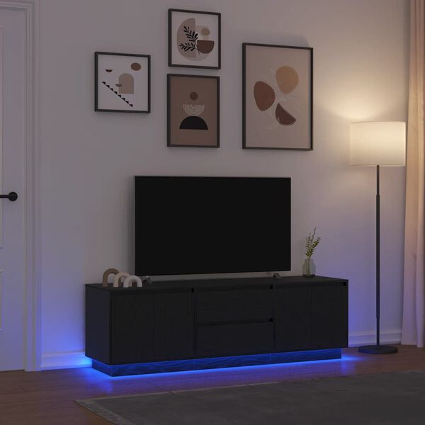 vidaXL fekete TV-szekr&eacute;ny LED-vil&aacute;g&iacute;t&aacute;ssal 160,5x41x50 cm
