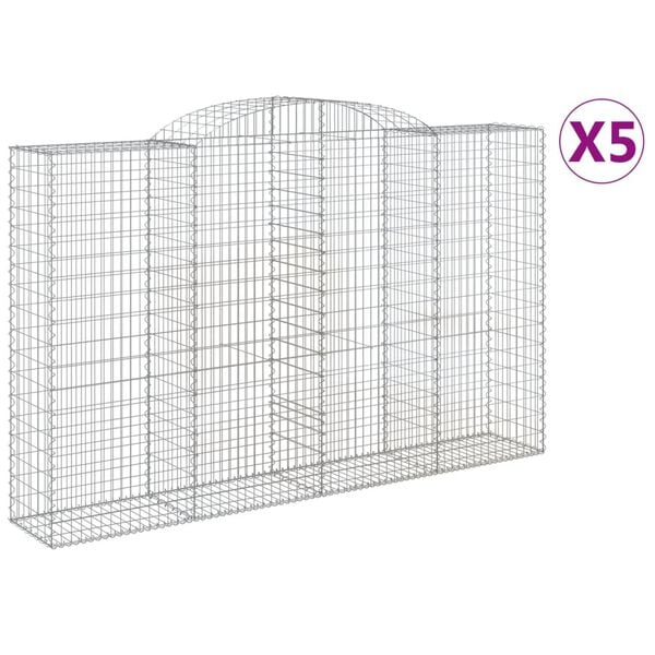 vidaXL 5 db &iacute;ves horganyzott vas gabion kos&aacute;r 300x50x180/200 cm