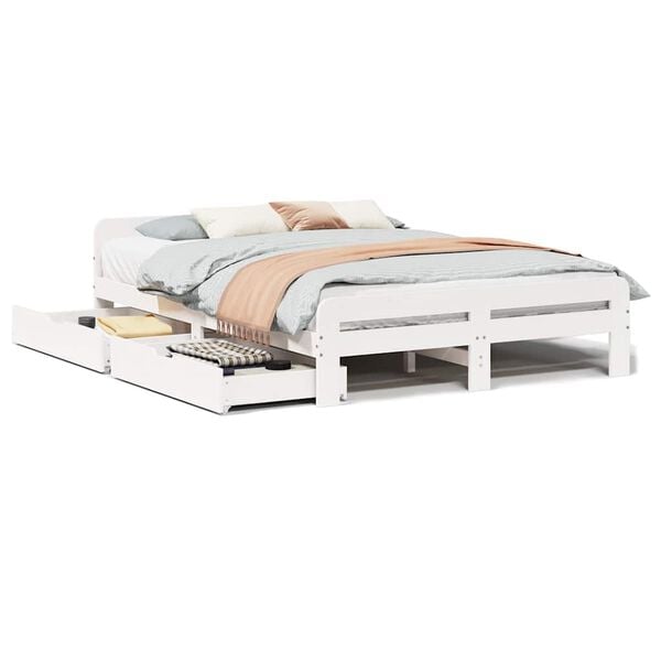 vidaXL feh&eacute;r t&ouml;m&ouml;r fenyőfa &aacute;gy matrac n&eacute;lk&uuml;l 140x190 cm