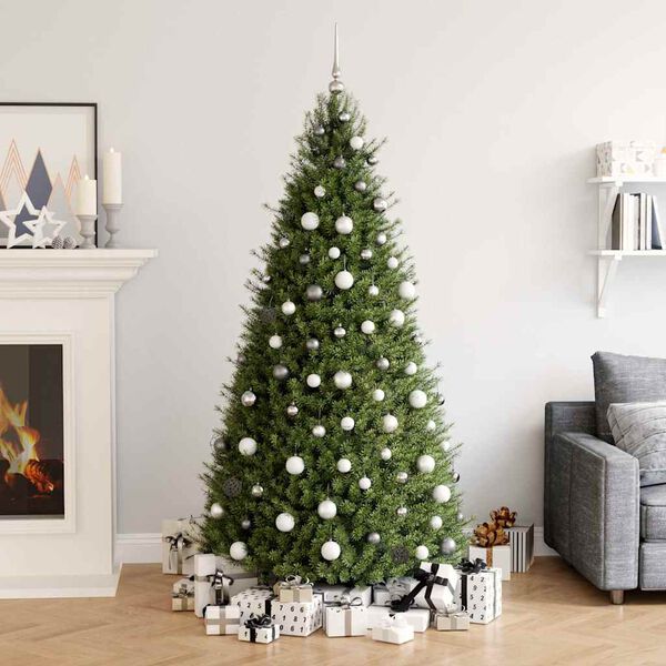 vidaXL 60 részes fehér-szürke karácsonyi gömbszett csúccsal + 150 LED