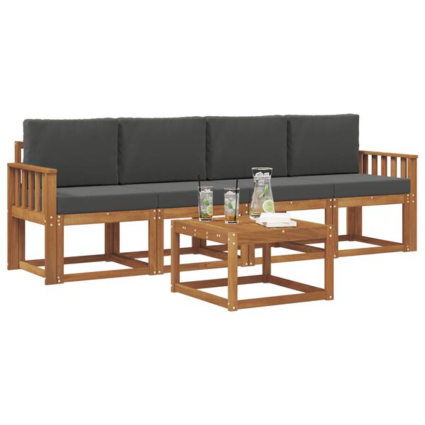 vidaXL K&uuml;lt&eacute;ri kanap&eacute; szett p&aacute;rn&aacute;val 5 pcs Term&eacute;szetes &eacute;s antracit