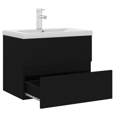 vidaXL fekete forgácslap mosdószekrény beépített mosdókagylóval