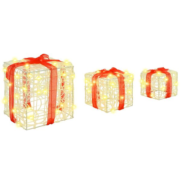 vidaXL Aj&aacute;nd&eacute;kdoboz 60 LED-del 3 pcs Meleg feh&eacute;r 20 x 20 x 20 cm Akril