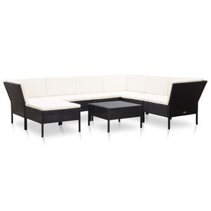 vidaXL 8 r&eacute;szes fekete polyrattan kerti b&uacute;torszett p&aacute;rn&aacute;kkal