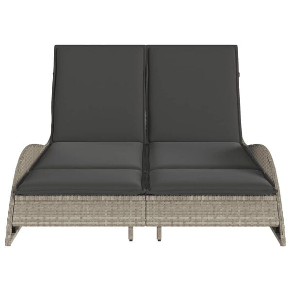 vidaXL világosszürke polyrattan napozóágy párnákkal 114x205x73 cm