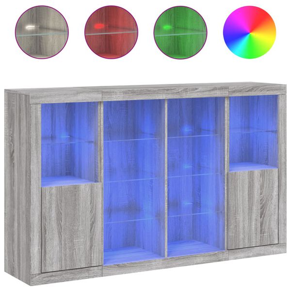 vidaXL 3 db sz&uuml;rke sonoma sz&iacute;nű szerelt fa t&aacute;lal&oacute;szekr&eacute;ny LED-ekkel