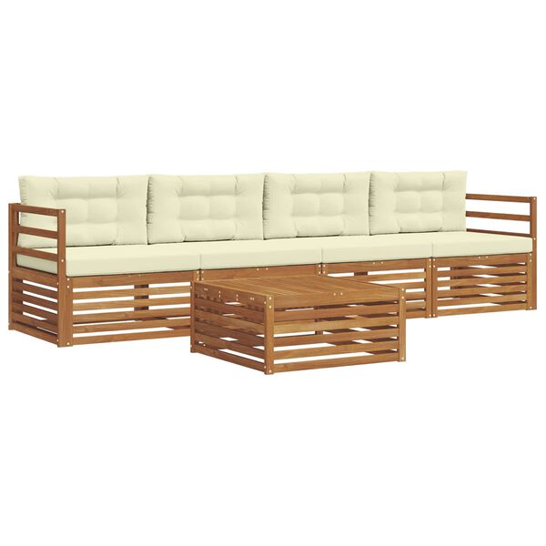 vidaXL K&uuml;lt&eacute;ri kanap&eacute; szett p&aacute;rn&aacute;val 5 pcs Term&eacute;szetes &eacute;s kr&eacute;msz&iacute;nű