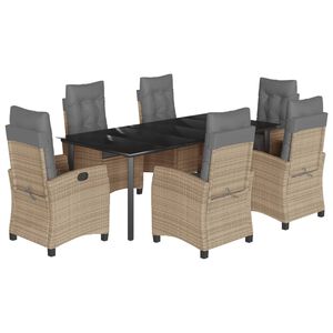 vidaXL 7 r&eacute;szes vegyes b&eacute;zs polyrattan kerti &eacute;tkezőgarnit&uacute;ra p&aacute;rn&aacute;kkal