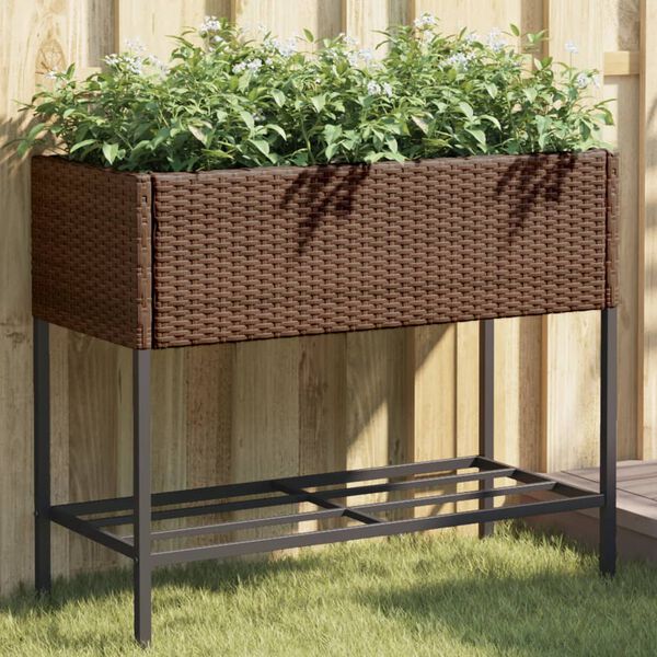 vidaXL 2 db barna polyrattan kerti &uuml;ltetől&aacute;da polccal 90 x 40 x 75 cm