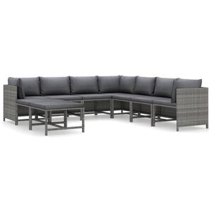 vidaXL 9 r&eacute;szes sz&uuml;rke polyrattan kerti &uuml;lőgarnit&uacute;ra p&aacute;rn&aacute;kkal