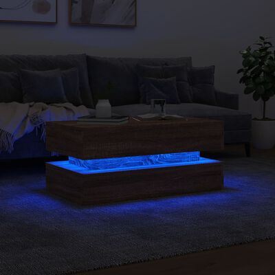 vidaXL barna tölgyszínű dohányzóasztal LED-lámpákkal 90x50x40 cm