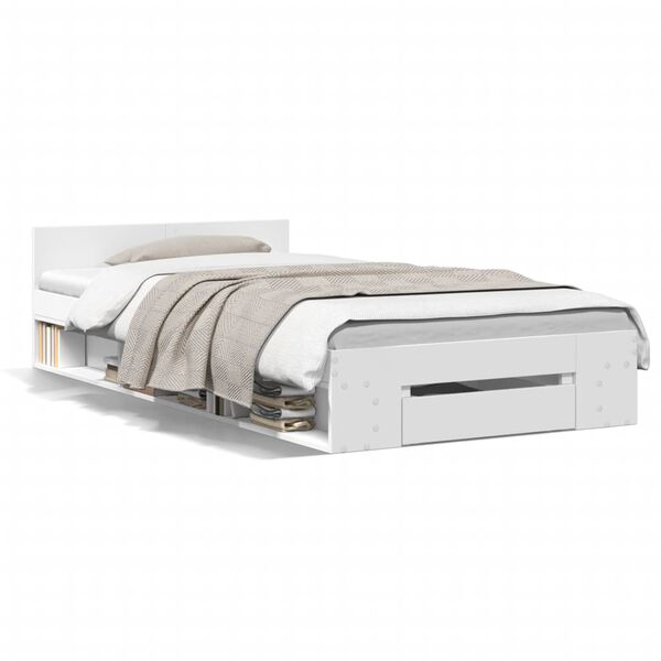 vidaXL fehér szerelt fa ágykeret fiókkal 100 x 200 cm