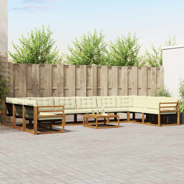 vidaXL K&uuml;lt&eacute;ri kanap&eacute; szett p&aacute;rn&aacute;val 11 pcs Term&eacute;szetes &eacute;s kr&eacute;msz&iacute;nű