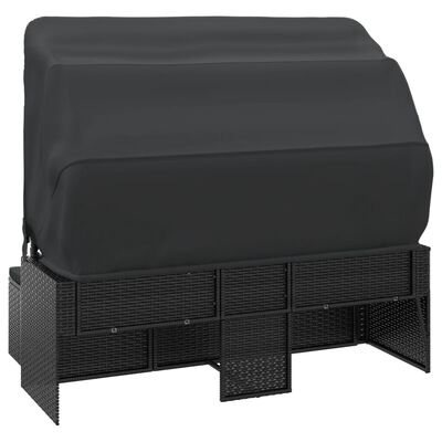 vidaXL 3-személyes fekete polyrattan kanapé tetővel és lábtartóval