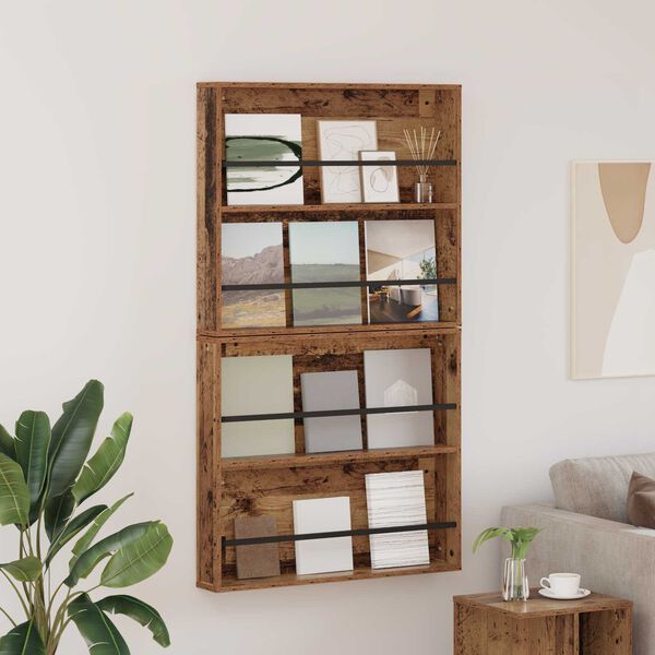 vidaXL Magazin &aacute;llv&aacute;ny polcokkal 2 pcs &Ouml;reg fa 80 x 12 x 70 cm Faanyag