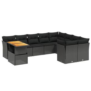 vidaXL 10 r&eacute;szes fekete polyrattan kerti &uuml;lőgarnit&uacute;ra p&aacute;rn&aacute;kkal