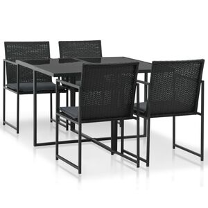 vidaXL 5-r&eacute;szes fekete polyrattan k&uuml;lt&eacute;ri &eacute;tkezőszett p&aacute;rn&aacute;kkal