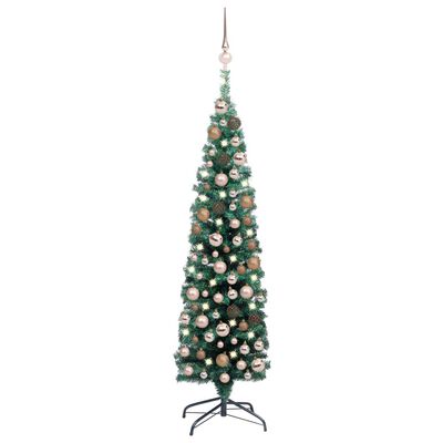 vidaXL zöld megvilágított vékony műkarácsonyfa gömb szettel 120 cm