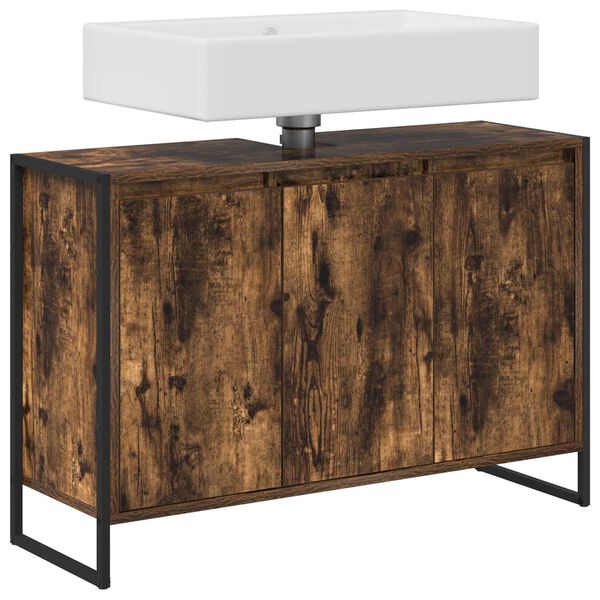 vidaXL F&uuml;rdőszoba Sz&eacute;k&eacute;ny ajt&oacute;val F&uuml;st&ouml;s t&ouml;lgy 90 x 30 x 60 cm Faanyag