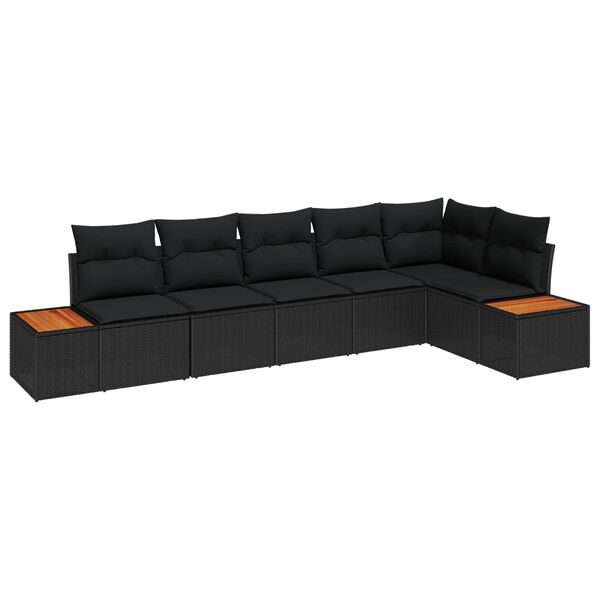 vidaXL Kerti Kanap&eacute; Szett p&aacute;rn&aacute;val t&aacute;rol&oacute;val 6 pcs Fekete Polyrattan