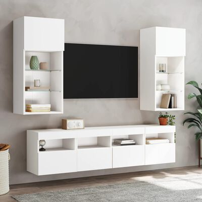 vidaXL fehér falra szerelhető TV-szekrény LED-lámpákkal 40x30x40 cm