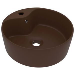 vidaXL matt s&ouml;t&eacute;tbarna luxus ker&aacute;mia mosd&oacute;kagyl&oacute; t&uacute;lfoly&oacute;val 36x13 cm