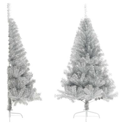 vidaXL ezüstszínű PET fél műkarácsonyfa állvánnyal 150 cm