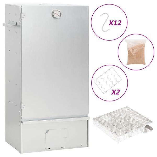 vidaXL horganyzott ac&eacute;l BBQ f&uuml;st&ouml;lőkemence hidegf&uuml;st-gener&aacute;torral