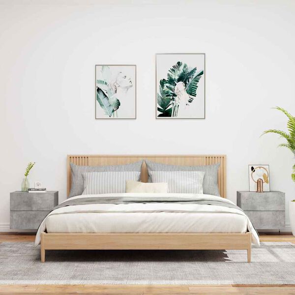 vidaXL 2 db betonszürke fali éjjeliszekrény LED-világítással