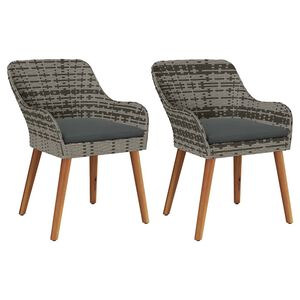 vidaXL Kerti Sz&eacute;k p&aacute;rn&aacute;val 2 pcs Sz&uuml;rke 62.5 x 55 x 82 cm polirattan
