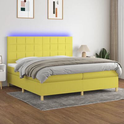 vidaXL zöld szövet rugós és LED-es ágy matraccal 200 x 200 cm