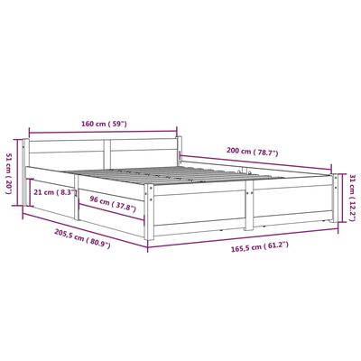vidaXL szürke ágykeret fiókokkal 160x200 cm