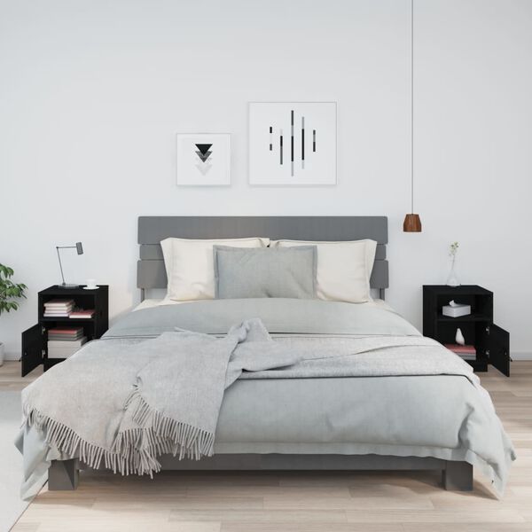 vidaXL 2 db fekete tömör fenyőfa éjjeliszekrény 40 x 34 x 55 cm