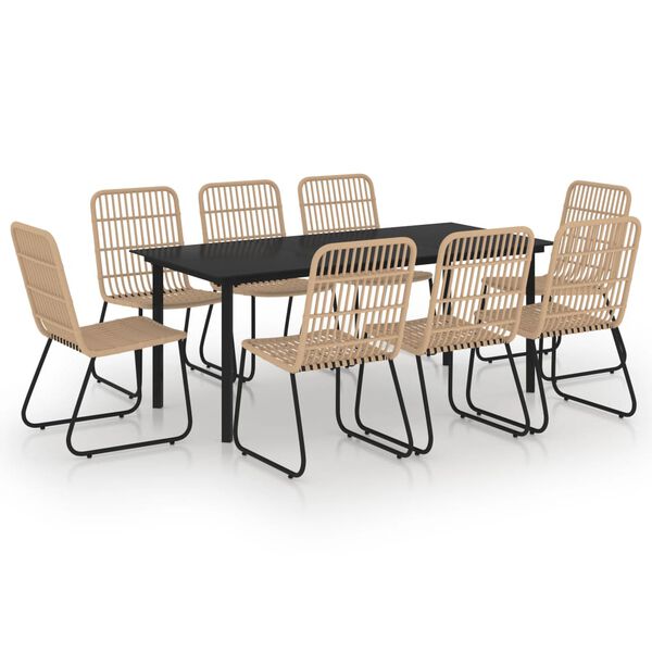 vidaXL 9 r&eacute;szes polyrattan &eacute;s &uuml;veg k&uuml;lt&eacute;ri &eacute;tkezőgarnit&uacute;ra