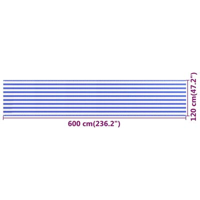 vidaXL kék-fehér HDPE erkélytakaró 120 x 600 cm