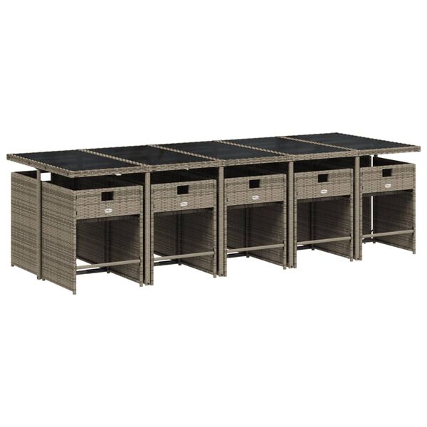 vidaXL 11 r&eacute;szes sz&uuml;rke polyrattan kerti &uuml;lőgarnit&uacute;ra p&aacute;rn&aacute;kkal