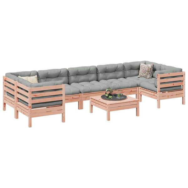 vidaXL 8 r&eacute;szes t&ouml;m&ouml;r dugl&aacute;szfenyő kerti kanap&eacute;szett p&aacute;rn&aacute;kkal