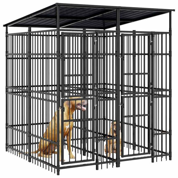 vidaXL ac&eacute;l k&uuml;lt&eacute;ri kutyakennel tetővel 3,69 m&sup2;