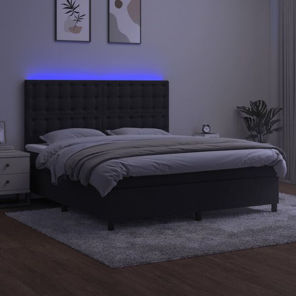 vidaXL fekete b&aacute;rsony rug&oacute;s &eacute;s LED-es &aacute;gy matraccal 160x200 cm