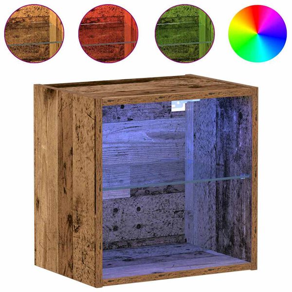 vidaXL F&uuml;ggő polc LED vil&aacute;g&iacute;t&aacute;ssal Barna 40 x 28,5 x 40 cm Faanyag