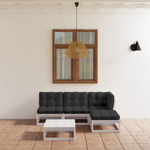 vidaXL 5 részes tömör fenyőfa kerti ülőgarnitúra párnákkal