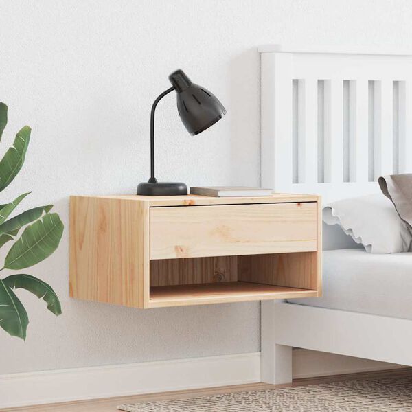 vidaXL &Eacute;jjeli asztal fi&oacute;kkal Barna 50 x 32,5 x 24 cm T&ouml;m&ouml;r fenyőfa