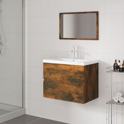 vidaXL füstös tölgy színű szerelt fa fürdőszobai bútorszett