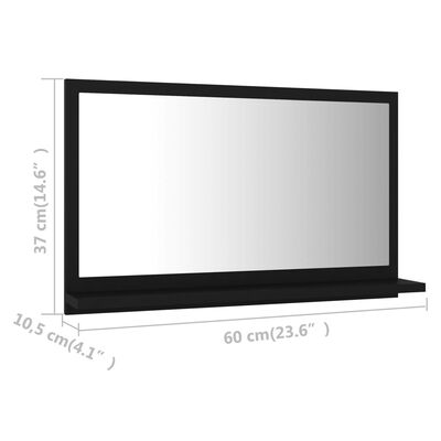 vidaXL fekete forgácslap fürdőszobai tükör 60 x 10,5 x 37 cm
