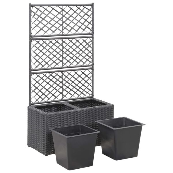 vidaXL fekete rácsos polyrattan magaságyás 2 kaspóval 58 x 30 x 107 cm