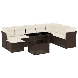 vidaXL 9 r&eacute;szes barna polyrattan kerti &uuml;lőgarnit&uacute;ra p&aacute;rn&aacute;kkal