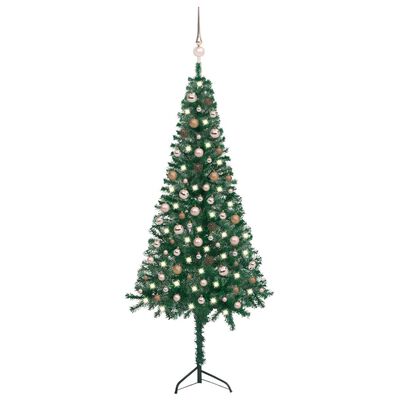 vidaXL zöld PVC sarok műkarácsonyfa LED-ekkel és gömbszettel 210 cm